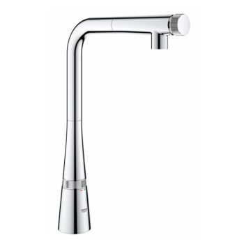 GROHE キッチン用蛇口のひとつ。水を出すひねりはボタン式で珍しいタイプ。