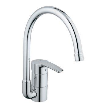 GROHE キッチン用蛇口のひとつ。湾曲デザインが美しい。ひねり部分は操作しやすいレバー式。